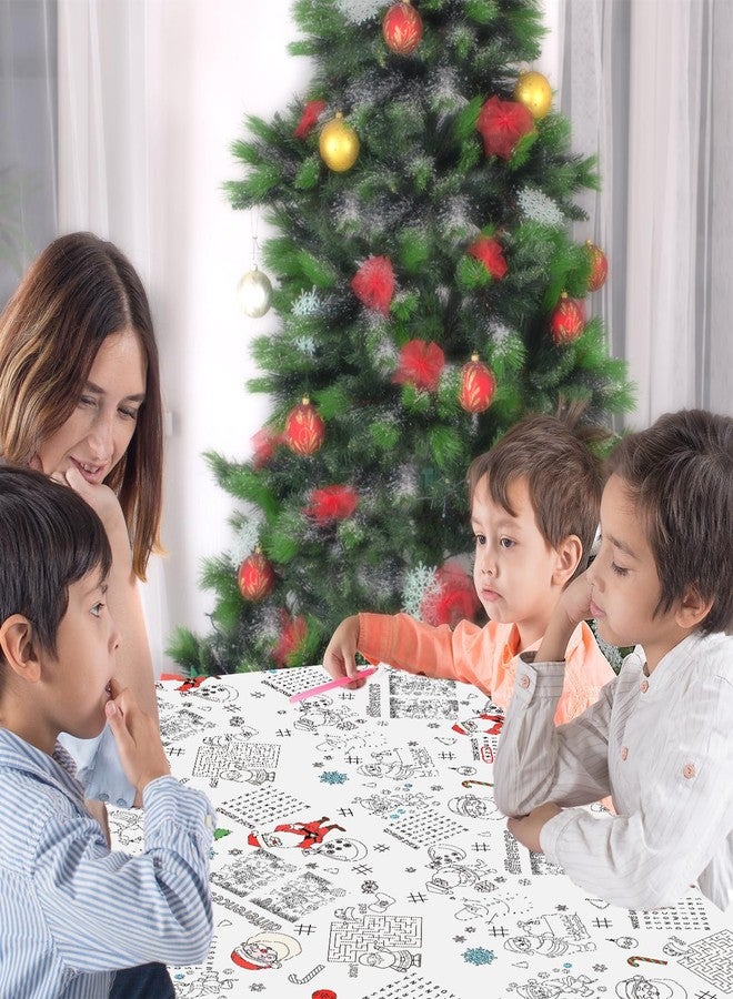 Whaline Christmas Coloring Tablecloth 54 x 108 Inch 6 Games Xmas Santa Claus Themed Color-in Paper Disposable Table Cover for Winter Holiday Birthday Party Supplies Set - Image 5